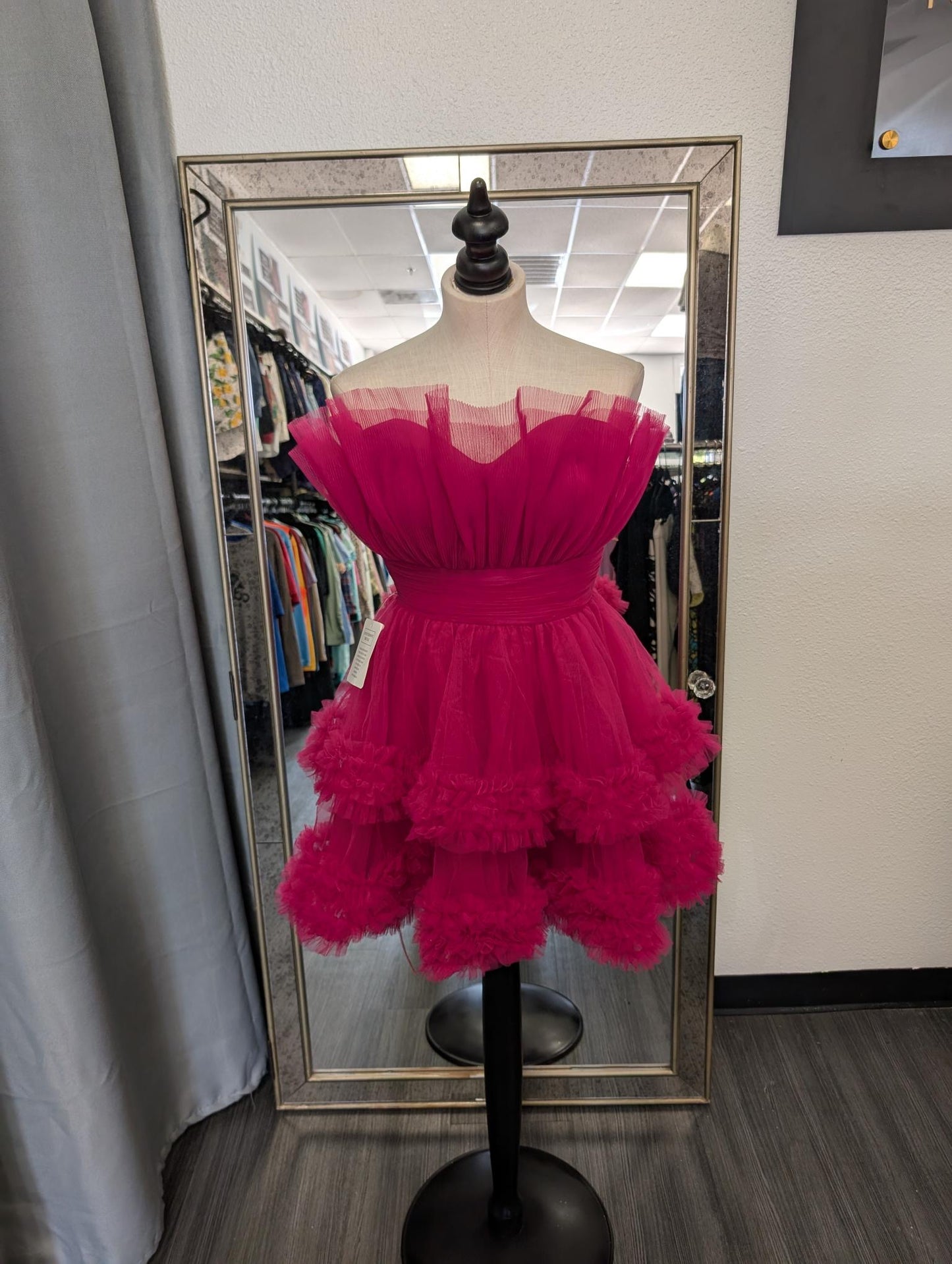 Strapless Fushia Tulle Homecoming Dress