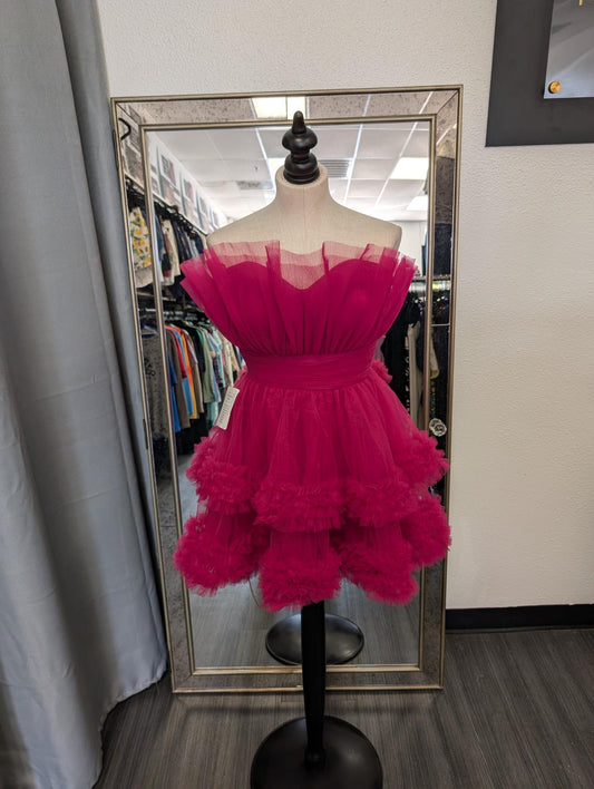 Strapless Fushia Tulle Homecoming Dress